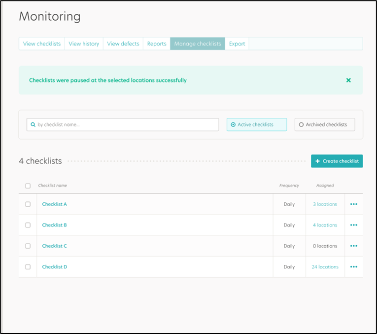 Monitoring - Pause and Resume Checklists